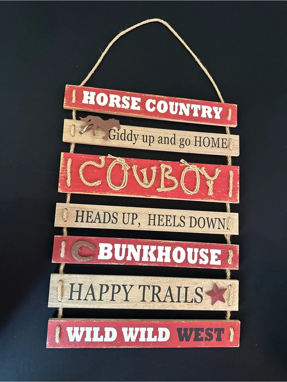 Rustic Cowboy Red and Natural Wood Hanging Wall Decor